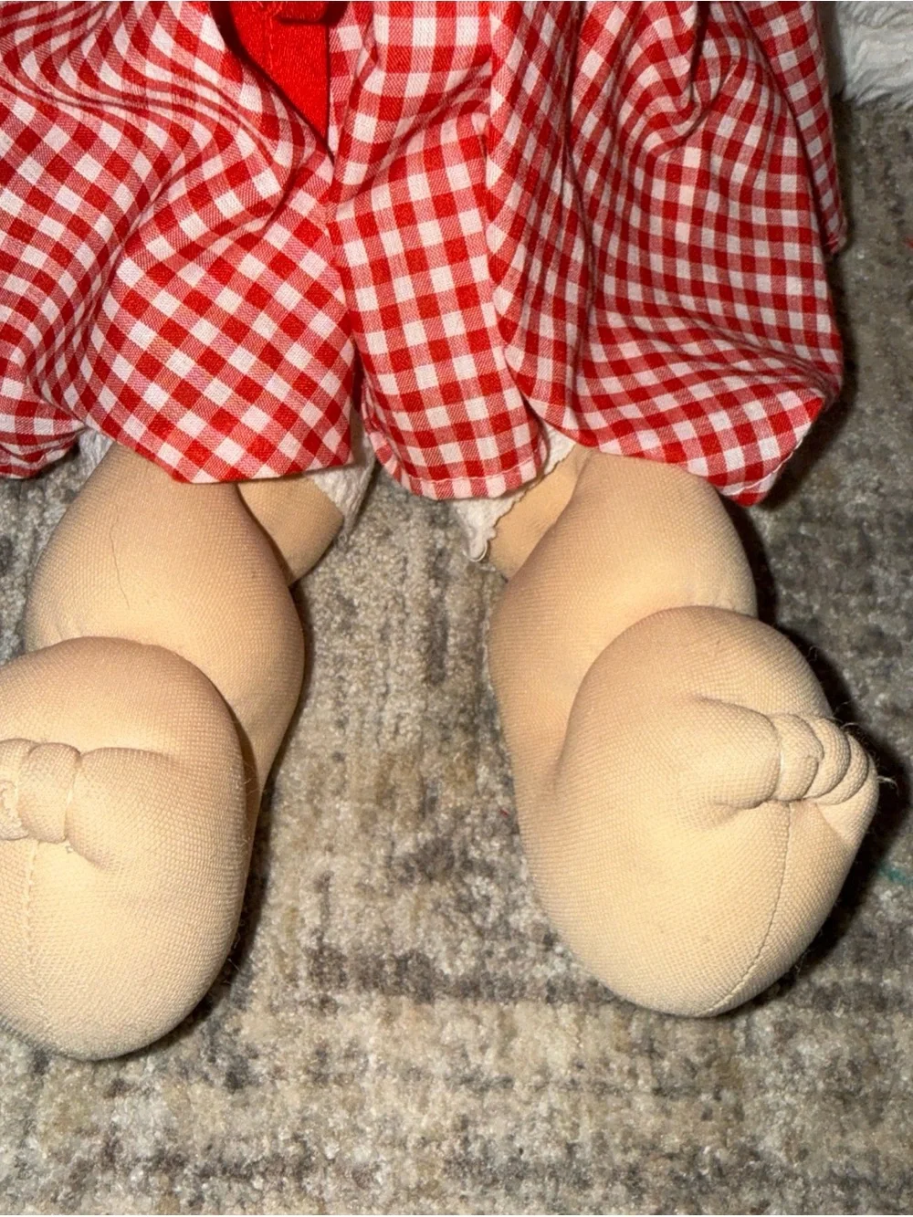 Vintage cabbage patch doll blond hair 1985 red checkered dress